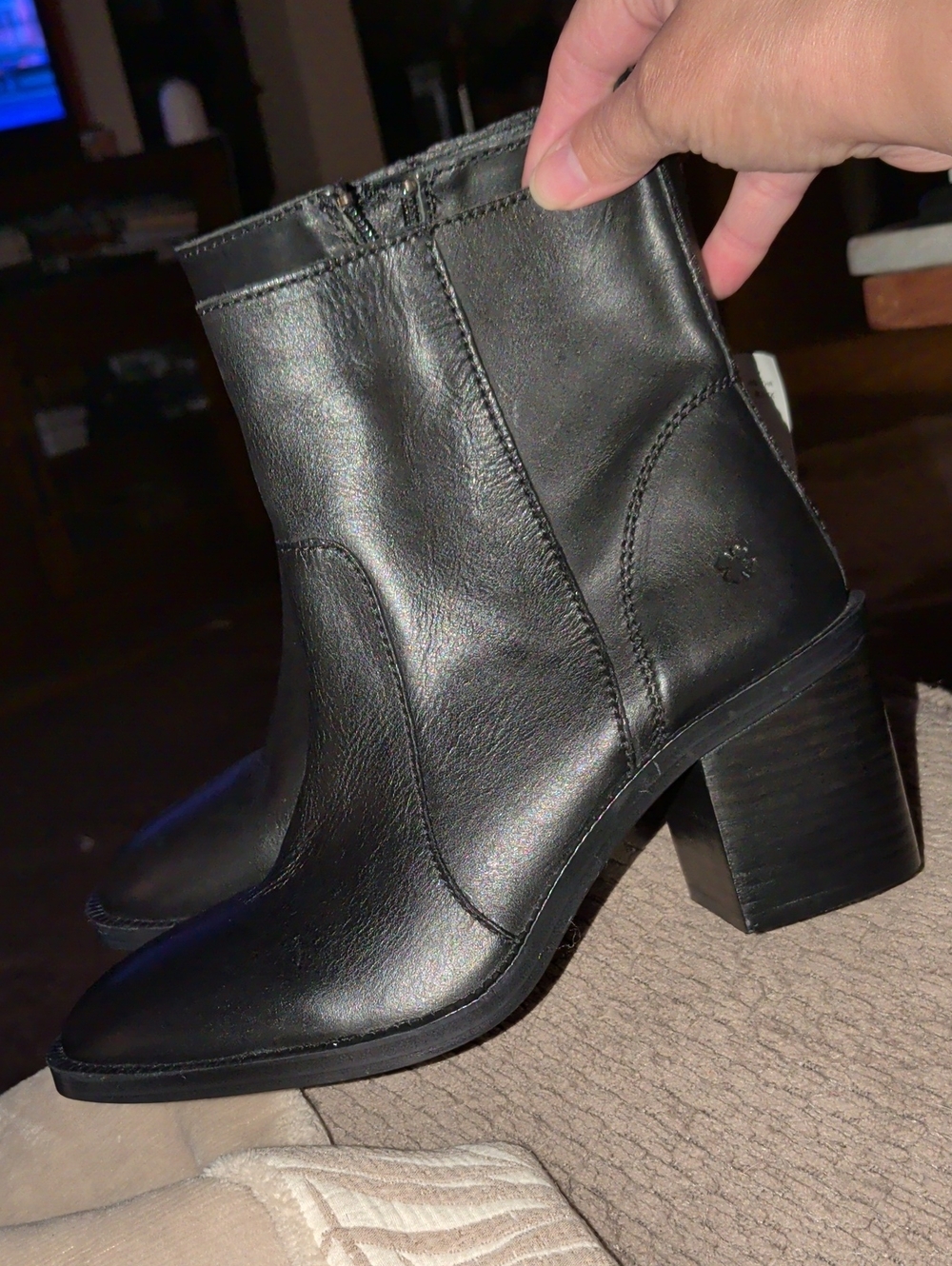 Lucky Brand Stacked Heel Black Leather Boots Women's Size 8 And 1/2, New!